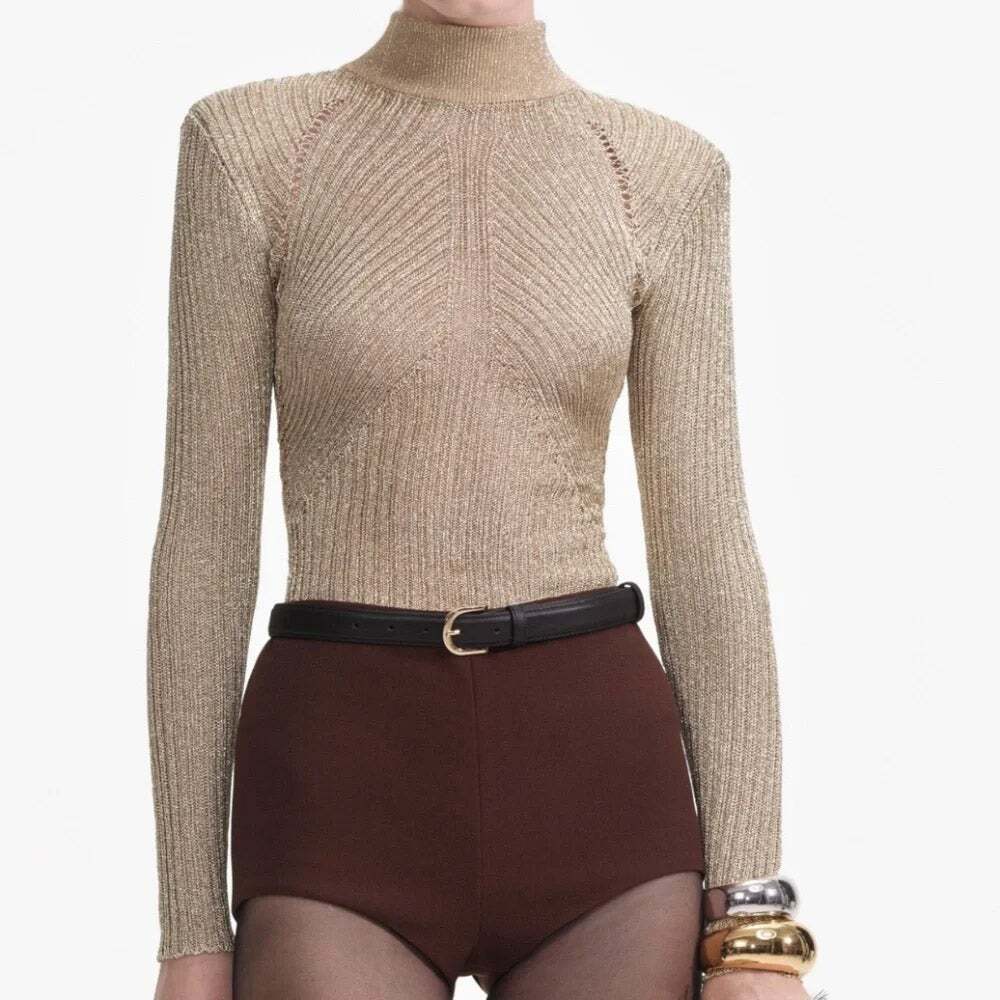 Self-Portrait Gold Lurex Knit Top Small S